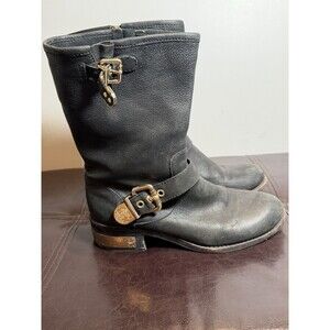 Vince Camuto Winchell Pebbled Leather Moto Boots Size 8.5 M Women's